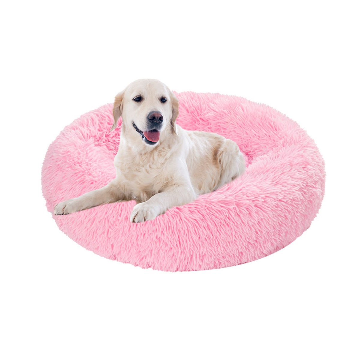 Fairy pink fluffy donut bed with dog