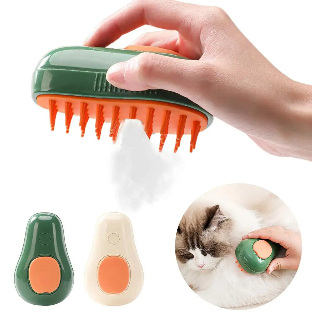 Steamy Self-Cleaning Cat Brush – Avocado-Shaped Electric Grooming Tool