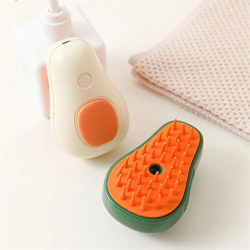 Steamy Self-Cleaning Cat Brush – Avocado-Shaped Electric Grooming Tool
