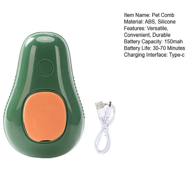 Steamy Self-Cleaning Cat Brush – Avocado-Shaped Electric Grooming Tool