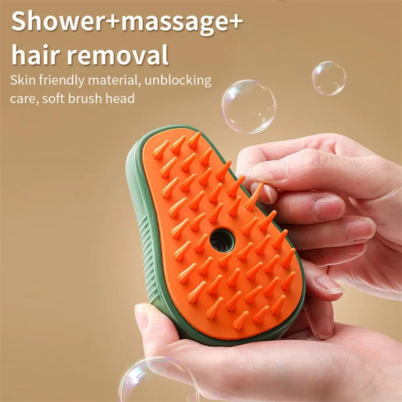 Steamy Self-Cleaning Cat Brush – Avocado-Shaped Electric Grooming Tool