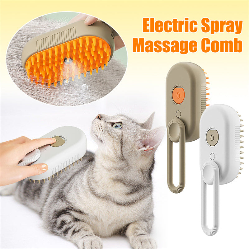 3-in-1 Electric Steam Pet Brush – Deshedding & Massage Tool