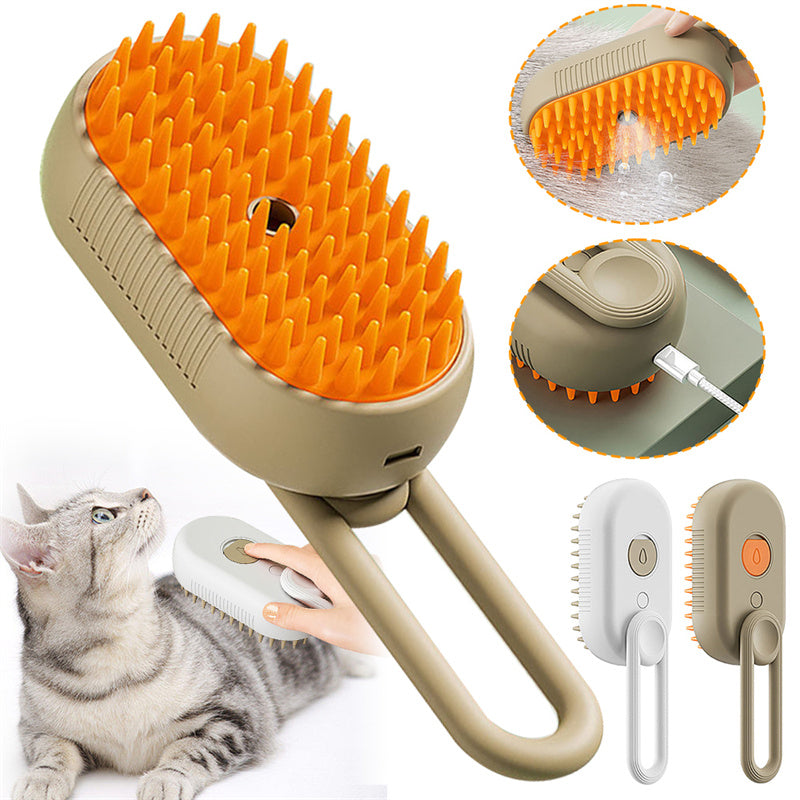 3-in-1 Electric Steam Pet Brush – Deshedding & Massage Tool