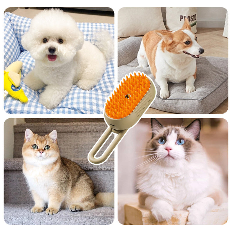 3-in-1 Electric Steam Pet Brush – Deshedding & Massage Tool
