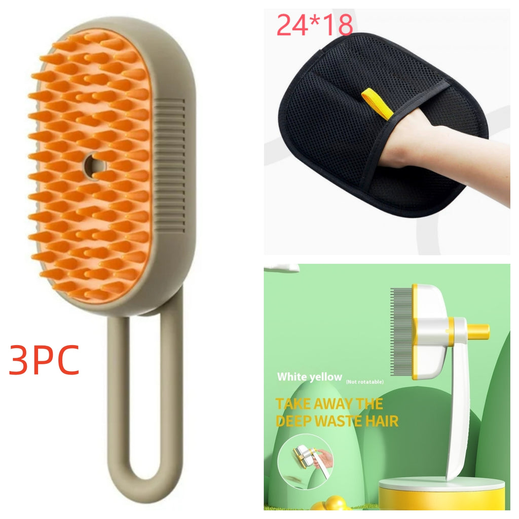 3-in-1 Electric Steam Pet Brush – Deshedding & Massage Tool