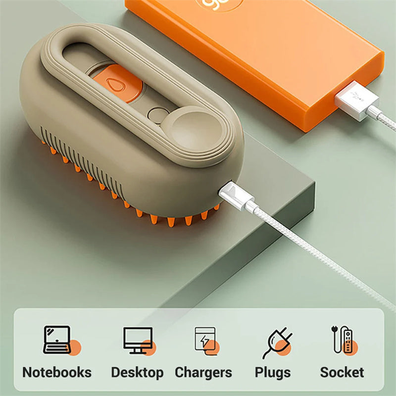 3-in-1 Electric Steam Pet Brush – Deshedding & Massage Tool