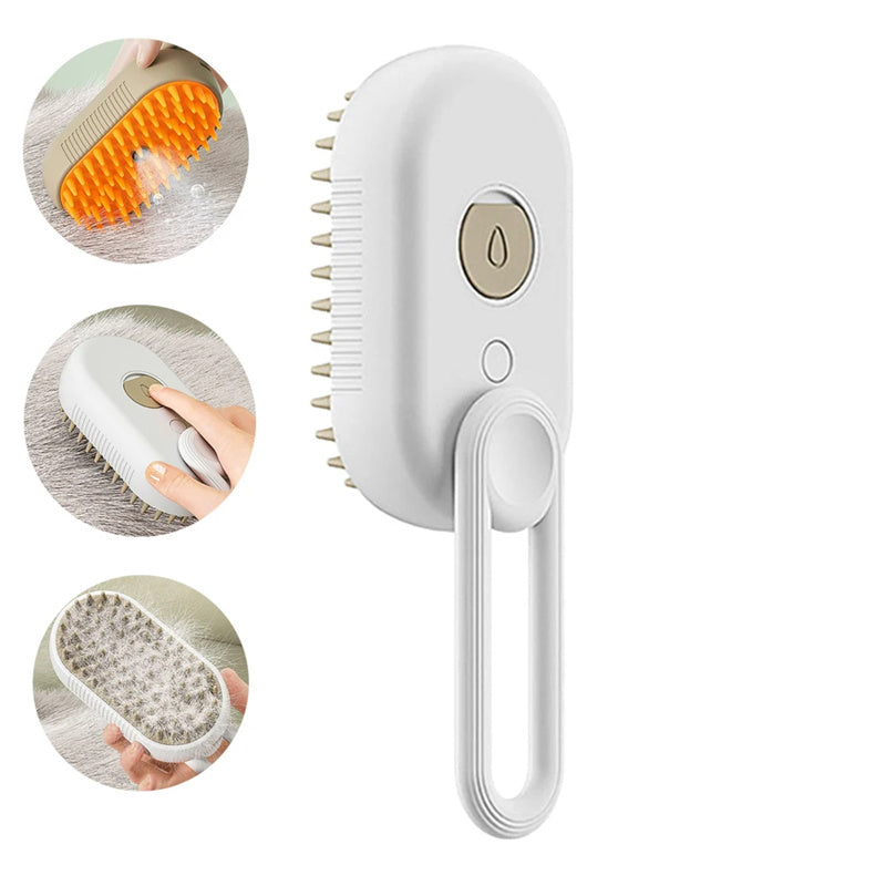 3-in-1 Electric Steam Pet Brush – Deshedding & Massage Tool