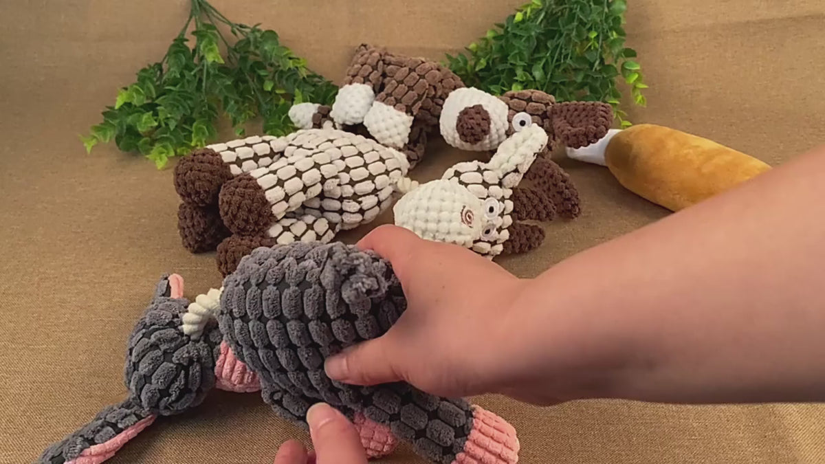 Plush Animal Squeaky Chew Toy – Corduroy Dog Toy